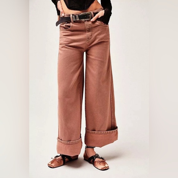 NWT Free People We the Free Brown Crvy Gia High Rise Wide Leg Size 32 - Picture 2 of 11